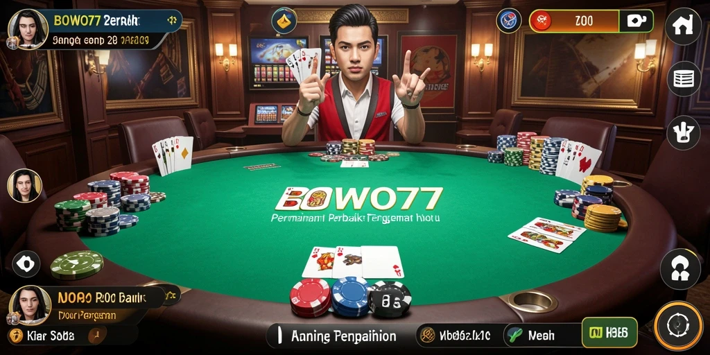Screenshot gameplay BOWO77 yang menunjukkan keseruan bermain poker.