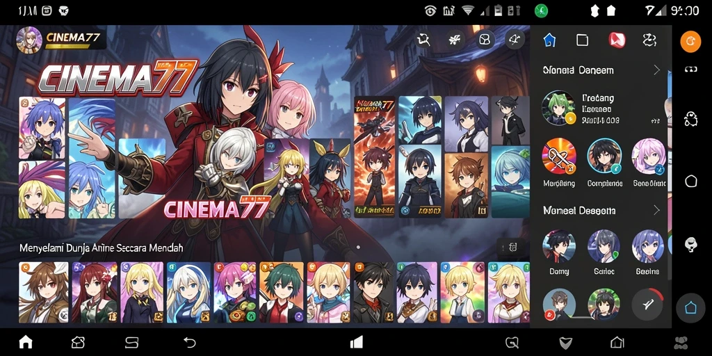 Screenshot menunjukkan gameplay seru dari CINEMA77 dengan berbagai judul Anime.
