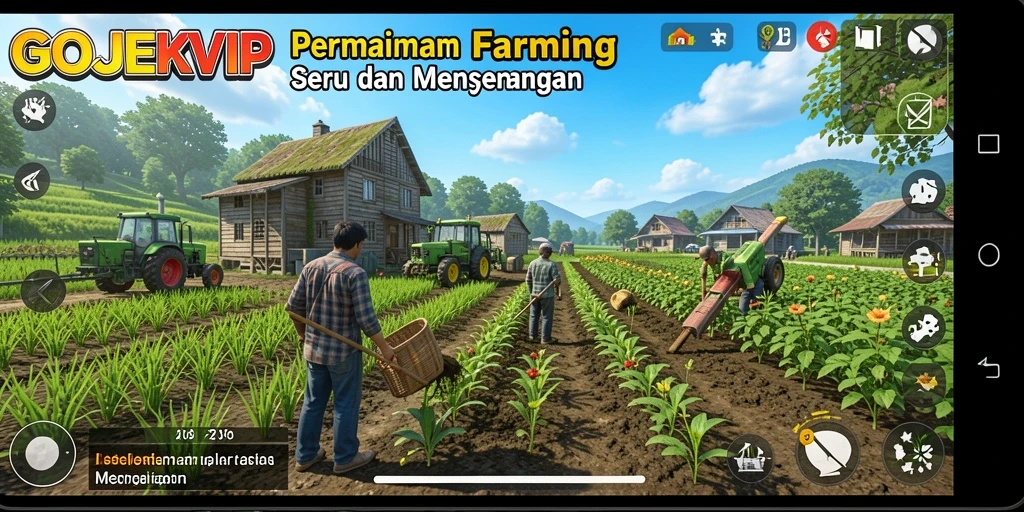 Tangkapan layar utama GOJEKVIP menampilkan gameplay Farming yang menawan.