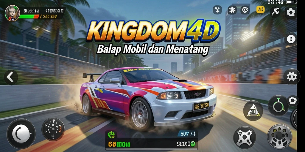 Screenshot KINGDOM4D menampilkan aksi balap yang mendebarkan dan mobil yang mengesankan.