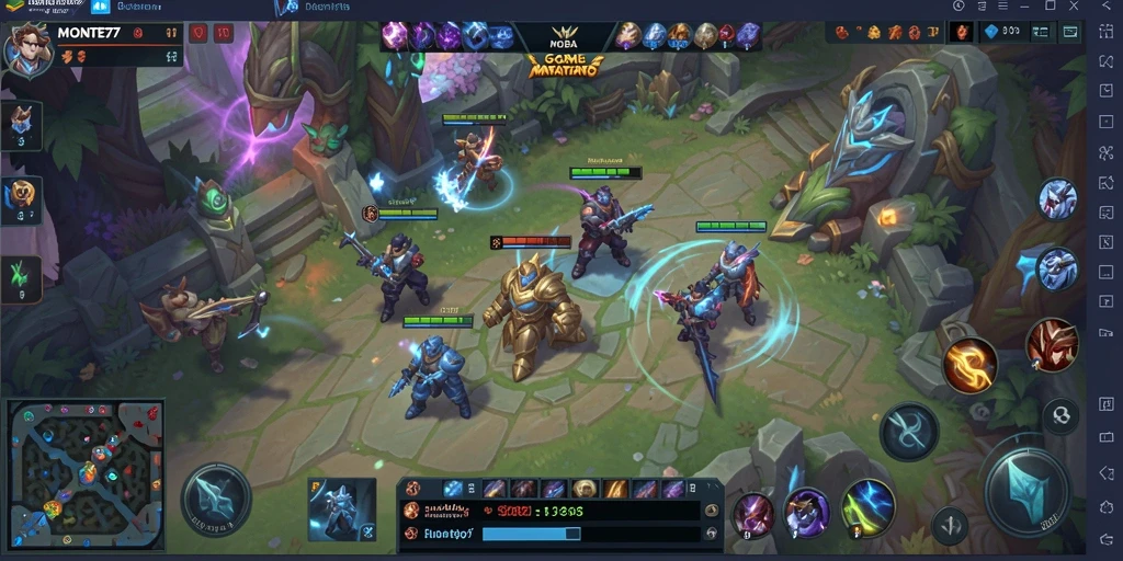 Tampilan gameplay seru di MONTE77 yang menunjukkan aksi MOBA.