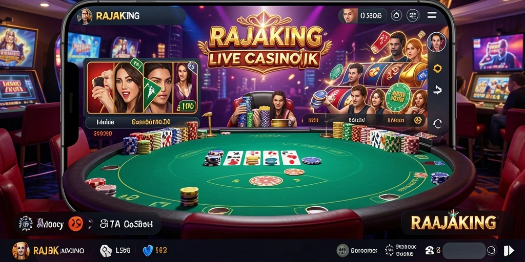 Screenshot gameplay RAJAKING menunjukkan suasana Live Casino yang mengasyikkan.