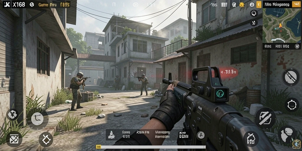 Tangkapan layar menunjukkan aksi menegangkan di X168 dengan gameplay FPS.