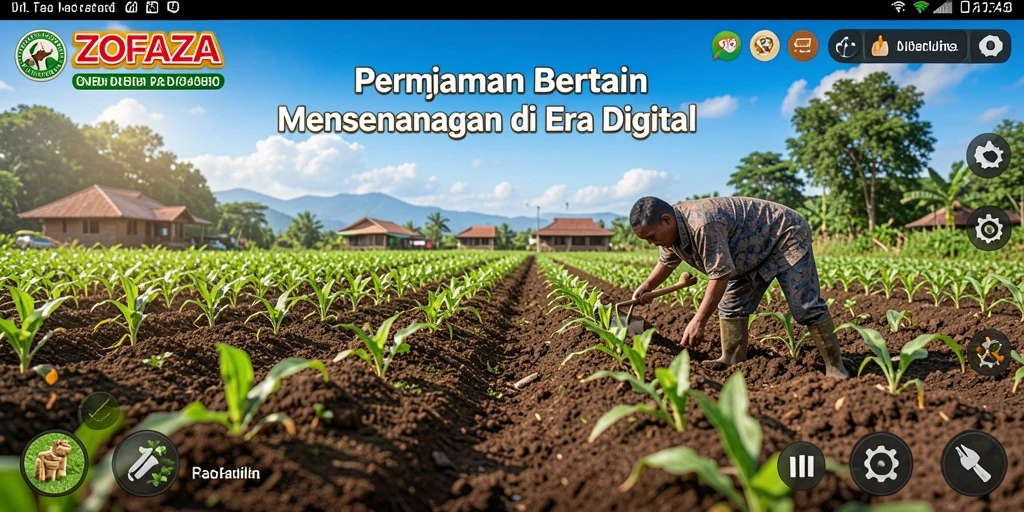 Tampilan gameplay ZOFAZA dengan aktivitas bertani yang seru.